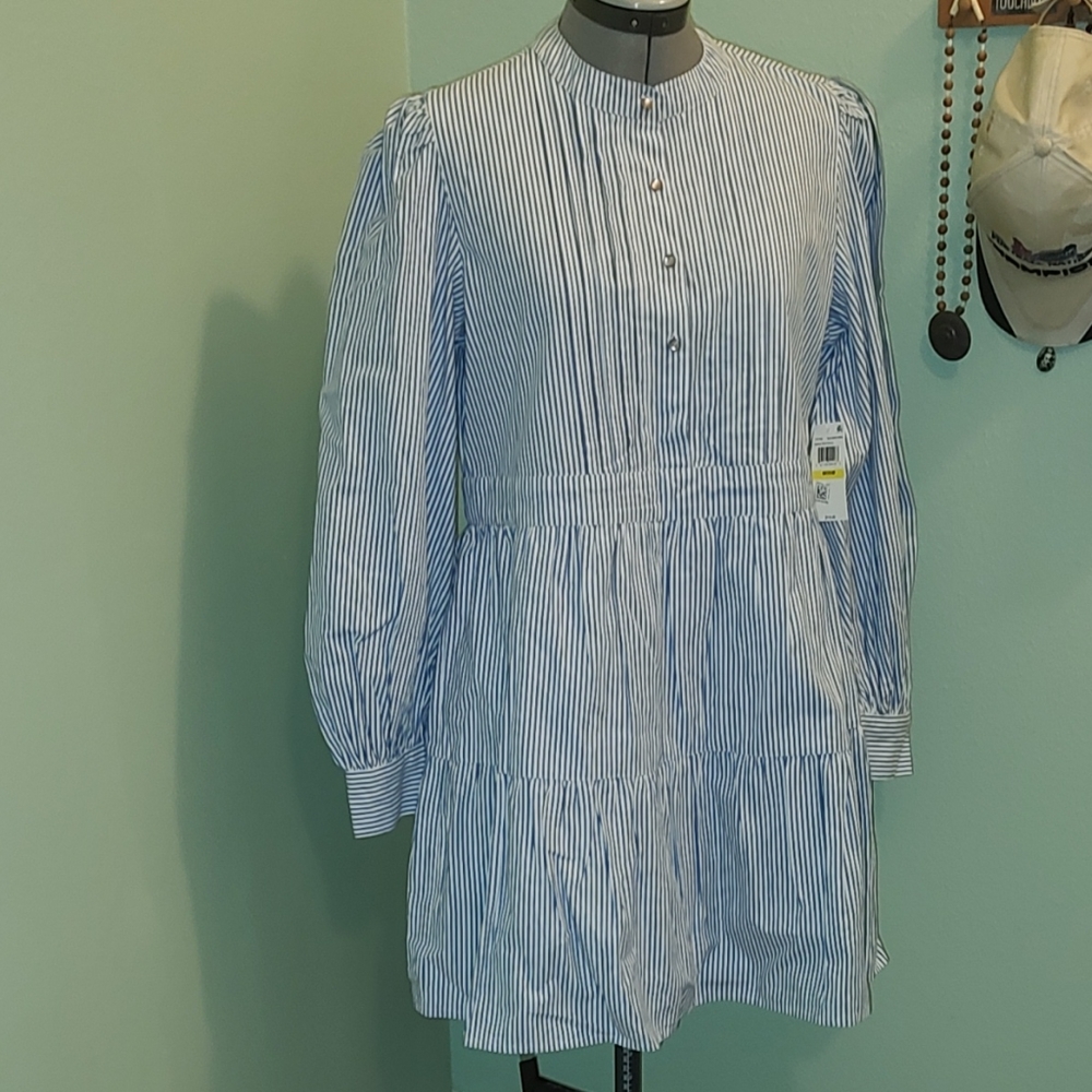 New Rahi Blue White Stripe Sydney Shirt Dress Medium